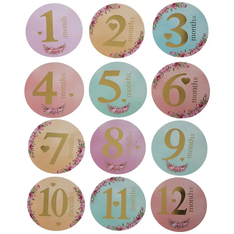 

12 Pcs/Set Month Sticker Baby Photography Milestone Memorial Monthly Newborn Kids Commemorative Card Number Photo Props Accessor