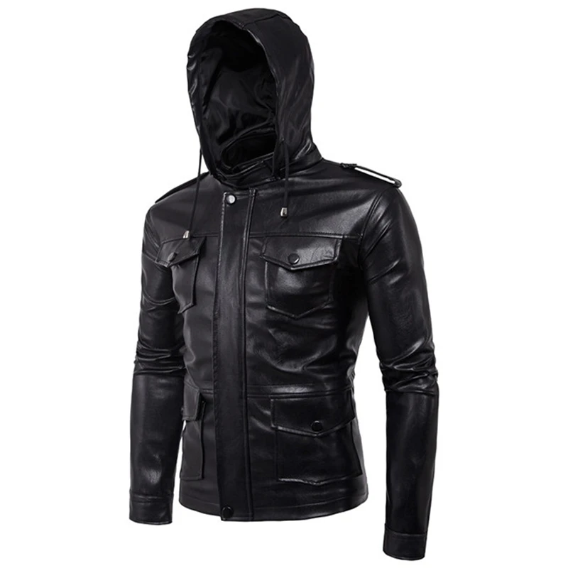 

Newest British motorcycle leather jackets with hooded multi-zippers Men's Locomotive Jackets Bomber leather Jacket coats