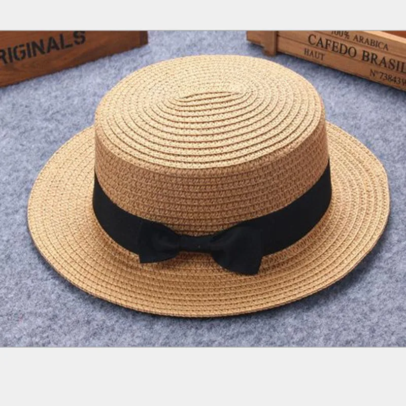 Block sun-Sombrero de verano retro Para Niños y Niñas, gorra de playa estilo británico con lazo de princesa, cúpula de paja curling, 53 unidades