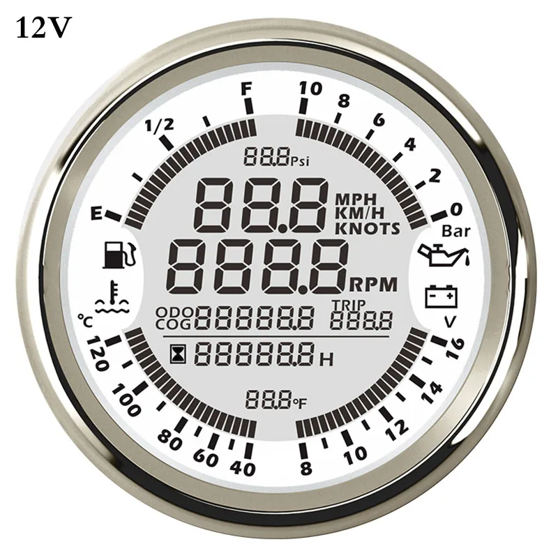 Многофункциональный gps измеритель скорости для автомобиля лодки цифровой измеритель скорости оборотов в минуту Тахометр со счетчиком уровня топлива давление масла 10 бар - Color: 12V
