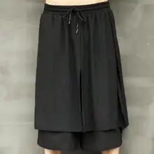 ; большие размеры; сезон весна-осень; оригинальные льняные брюки-кюлоты; свободные черные мужские trousersM-4XL с эластичной резинкой на талии