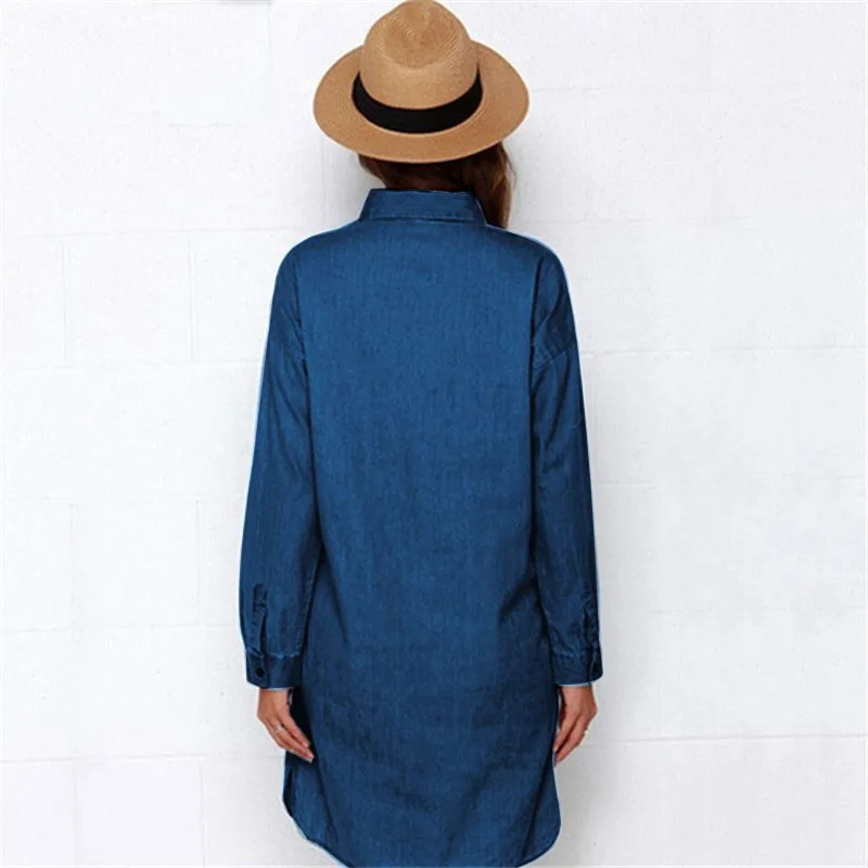 Fashion Dress Women 2017 Irregular Denim Dresses Long Sleeve Shirt Dress Casual Loose Office Jean Dresses Vestidos LJ1286C