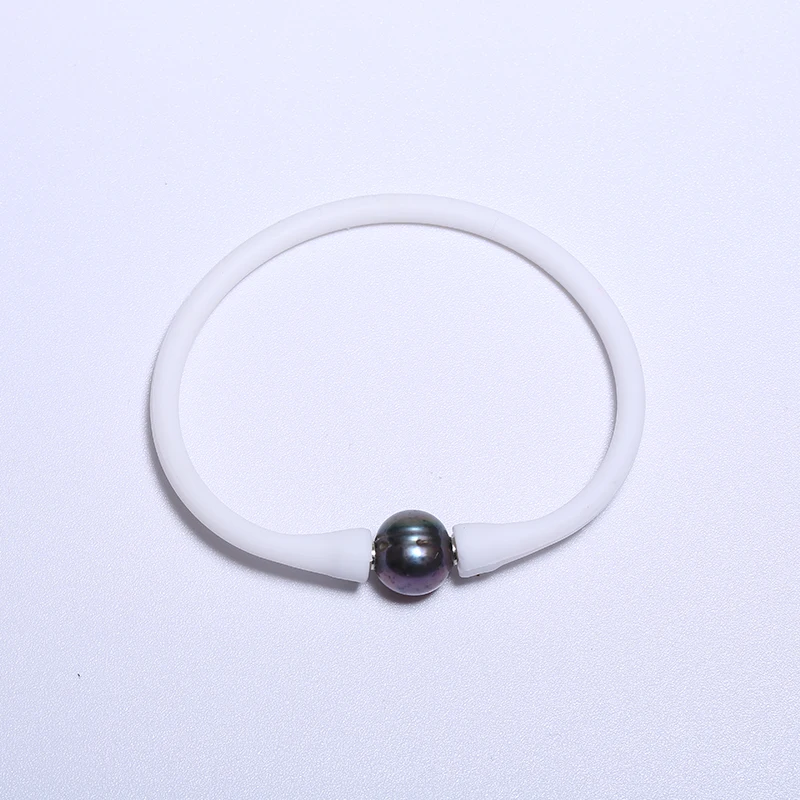 Белый Силиконовый браслет DAIMI около 11 мм черный с пресноводным жемчугом|bracelet