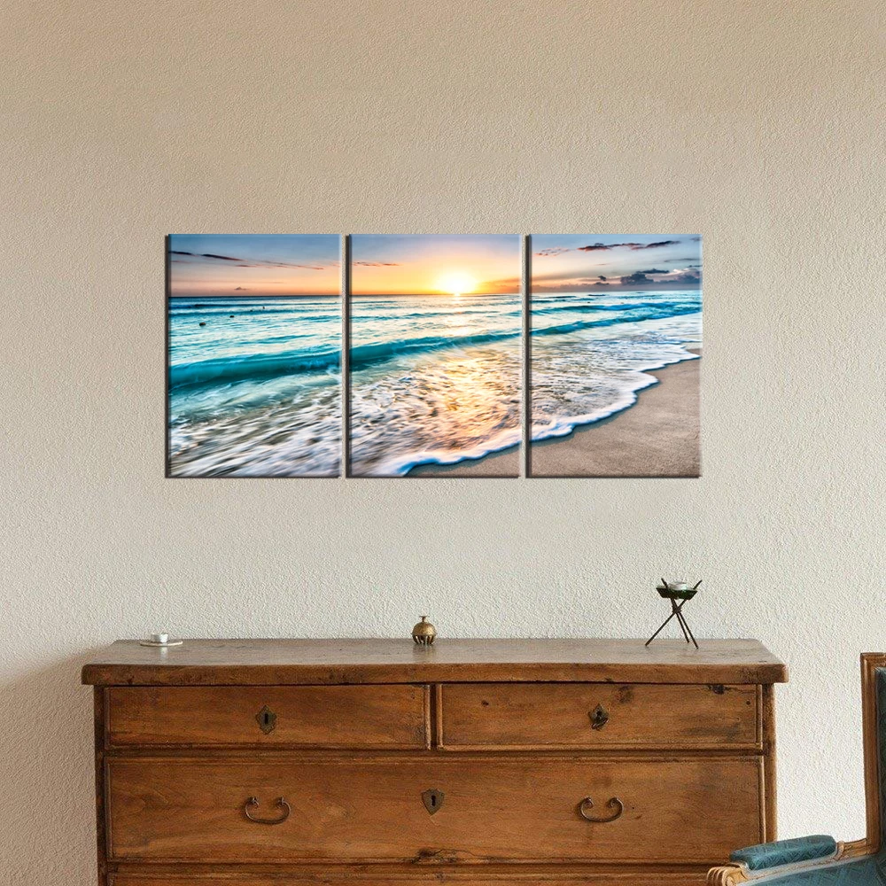 3-Panels-Rectangle-Seascape-Painting-Picture-Beach-Waves-Canvas-Art-Print-Sunrise-On-The-Sea-Art (2)