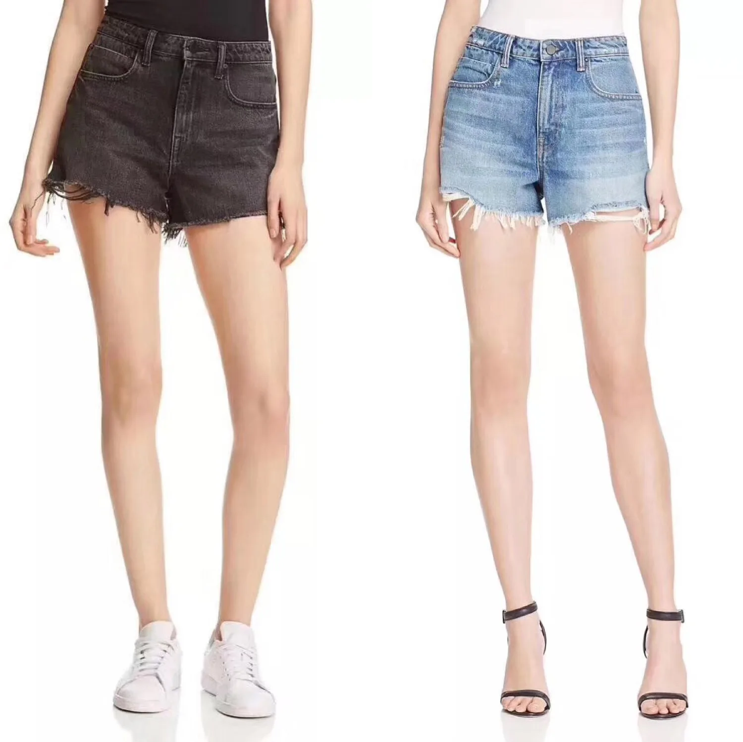 

2019 Star Blogger Show Legs Hot Pants King Pants Four-color Wool Edge Washed Jeans Shorts Jeans Woman