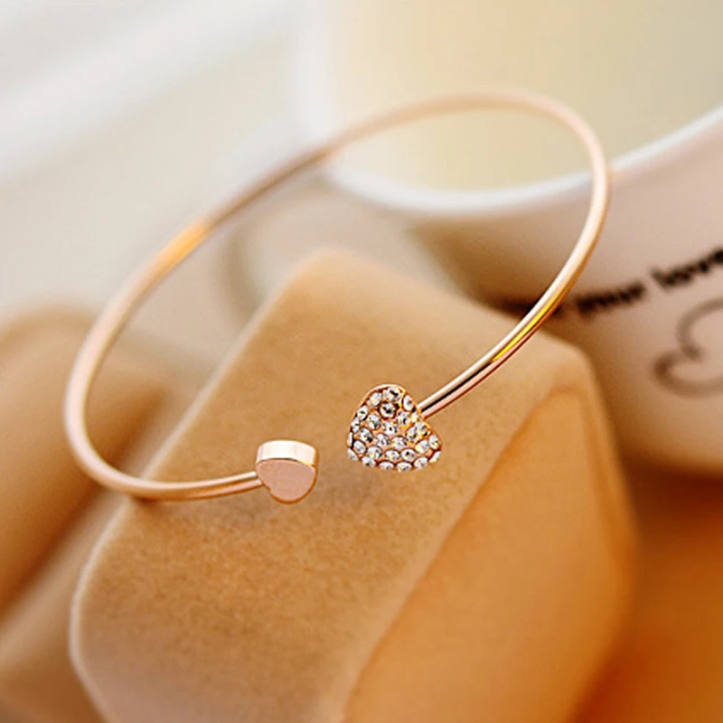 Adjustable Crystal Double Heart Bow Bracelet Women Jewelry