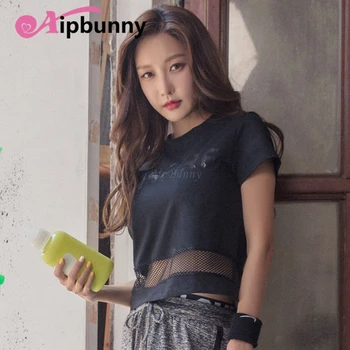 

Aipbunny 2018 Waist Hollow Out Mesh Yoga shirts Women Fitness Tanks Tops Sports Girls Gym t shirt Workout tees Running Clothes