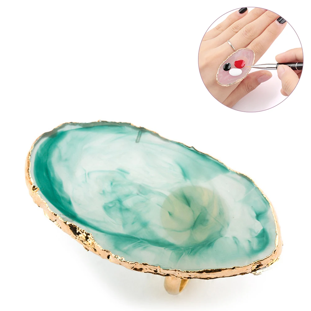 

Natural Resin Agate Nail Color Paint Palette with Finger Ring Polish Cream Foundation Mixing Nail Art Tools Color Mixing Display