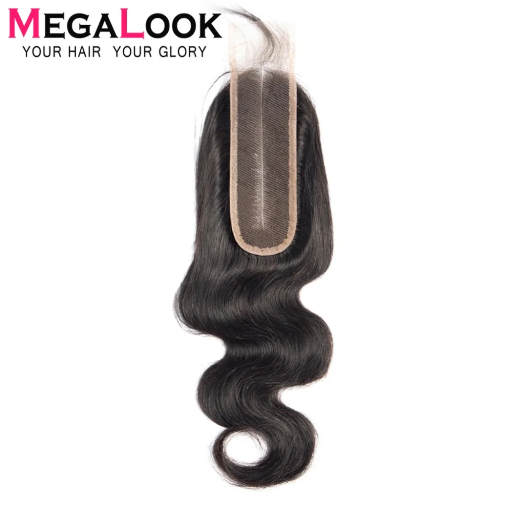 Ким К Закрытие 2x6 человеческие волосы кружева спереди закрытие перуанские тела волна Закрытие Megalook предварительно выщипанные отбеленные узлы средняя часть Remy