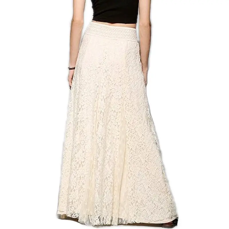 Fashion Women High Waist Stretchy Lace Double Layer Chiffon Long Skirt Loose Solid Color Summer Skirt Laies Clothing S-XL Fashion Women High Waist Stretchy Lace Double Layer Chiffon Long Skirt Loose Solid Color Summer Skirt Laies Clothing S-XL