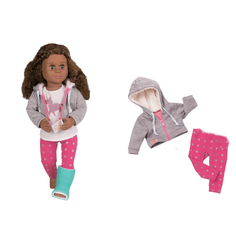 Одежда для куклы, подходит для куклы размером 18 дюймов, 43 см, Одежда для куклы, медицинская одежда для дома, кофта с капюшоном и штаны для куклы размером 46 см - Цвет: coat and pant
