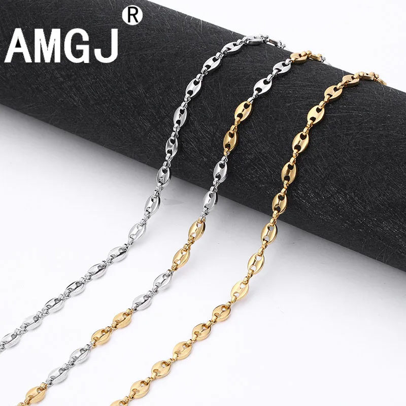 

AMGJ Stainless Steel Necklace Chain for Mens Womens Coffee Beans Link Chain Necklace 3~7mm Width Fashion Accessories
