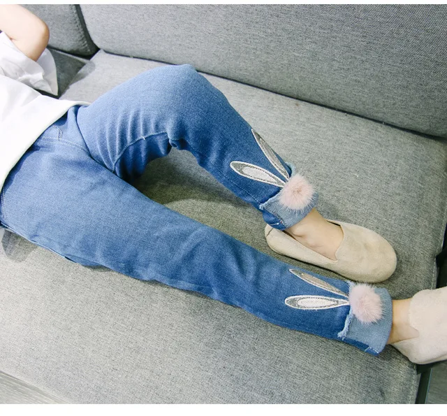 2018 New Autumn Girl Cartoon Jeans Kids Skinny Jeans Children Girl Pencil Pants Rabbit Trousers Baby Girl Jeans 2-6Y