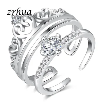 

ZRHUA Luxury Style Promotion Hot Sale Shiny Cubic Zircon Crown 925 Sterling Silver Wedding Rings For Men Women Jewelry Wholesale