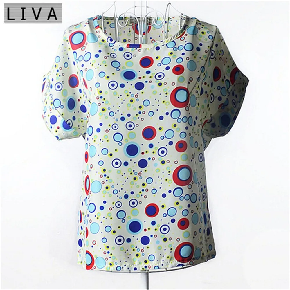 Fashion Thin Women Shirt S-XXL Summer Style Loose Colorful Print Chiffon Blouse Casual Tops Short Sleeve blusa feminina stripe (33)