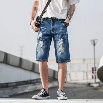 

Summer Trend Fit Straight Jeans New Mens Denim Shorts Casual Knee Length Short Youth Handsome Shorts Trend Male