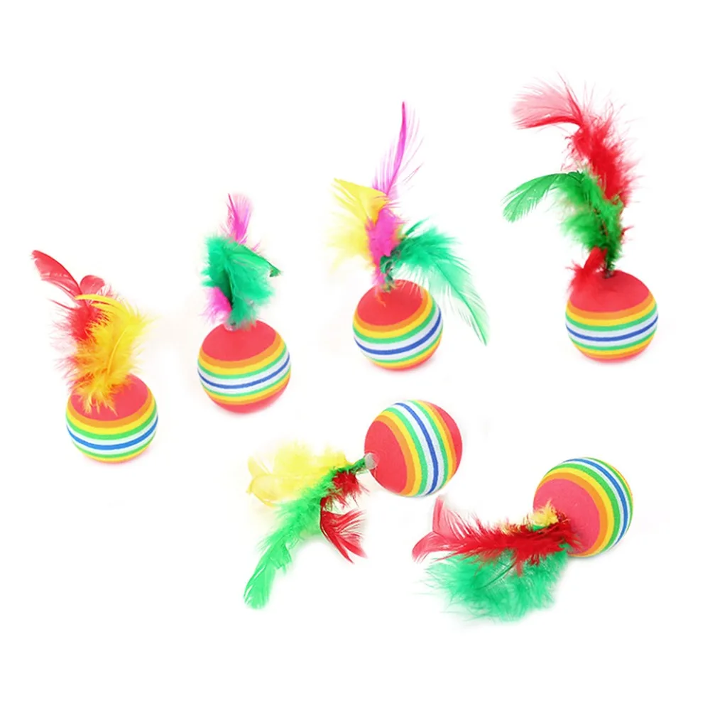 

5pcs Cat Ball Toys With Feather Pets Kitten Teaser Interactive Funny Supply