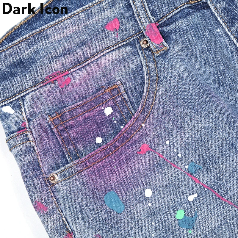 Темные иконы Красочные фольги краски брызги джинсы мужские рваные джинсы Карандаш Высокая уличная мода джинсовые мужские брюки