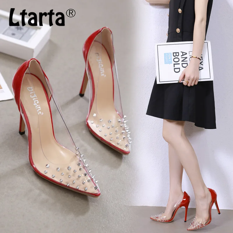 

LTARTA 12cm High Heel Women Pumps Heels Shoes Rivet Clear Transparent Shoes Rivet Roman Coloring High Single Shoes JXQ-A5-38