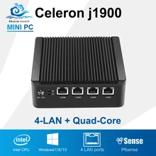 Дешевый Celeron J1900 Мини-ПК мини-компьютер 4 ГБ Оперативная память 128 ГБ SSD MiniPC Настольный HTPC 4 LAN ТВ коробка без вентилятора ПК