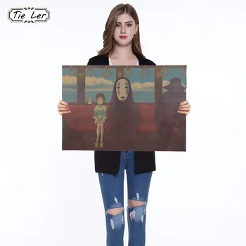 

1PC Spirited Away No Face Man Classic Cartoon Film Kraft Paper Bar Poster Retro Wall Sticker Decorative Painting 51.5X36cm