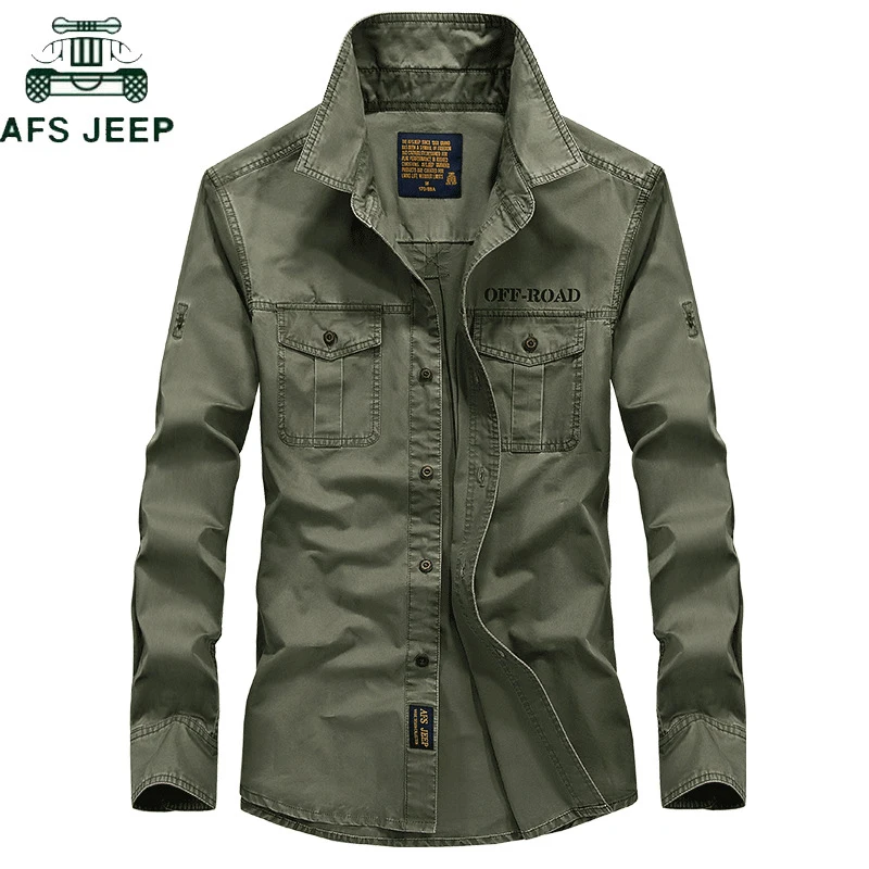 En Ligne AFS JEEP Militaire de L armée Marque Chemise Hommes 2018 Printemps Automne 100% coton À Manches Longues Hommes Chemises Plus La Taille S 4XL Camisa masculina