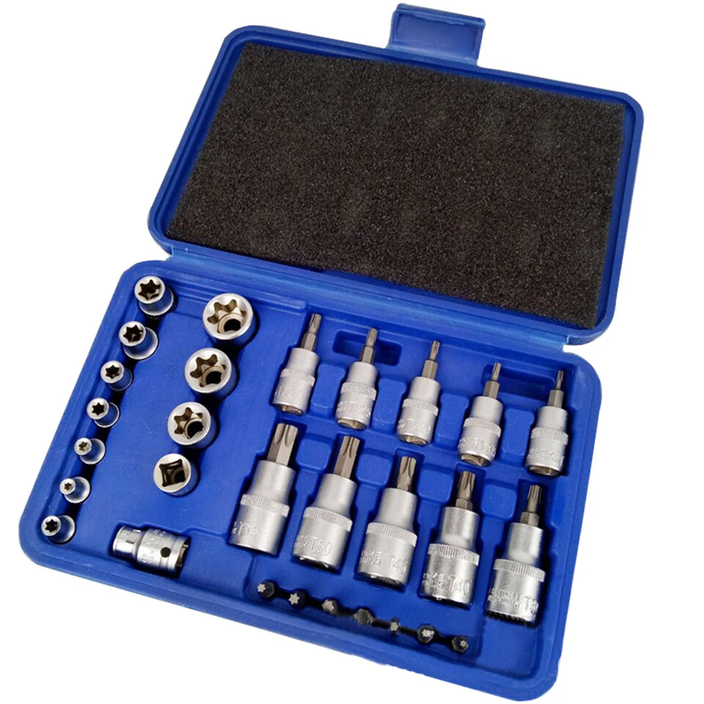 

30 Pcs/set Torx Star Bit Socket Set 3/8 1/4 1/2 in Drive Hex Bit Socket Set High Torque Strengthened CR-V Socket Household Tool