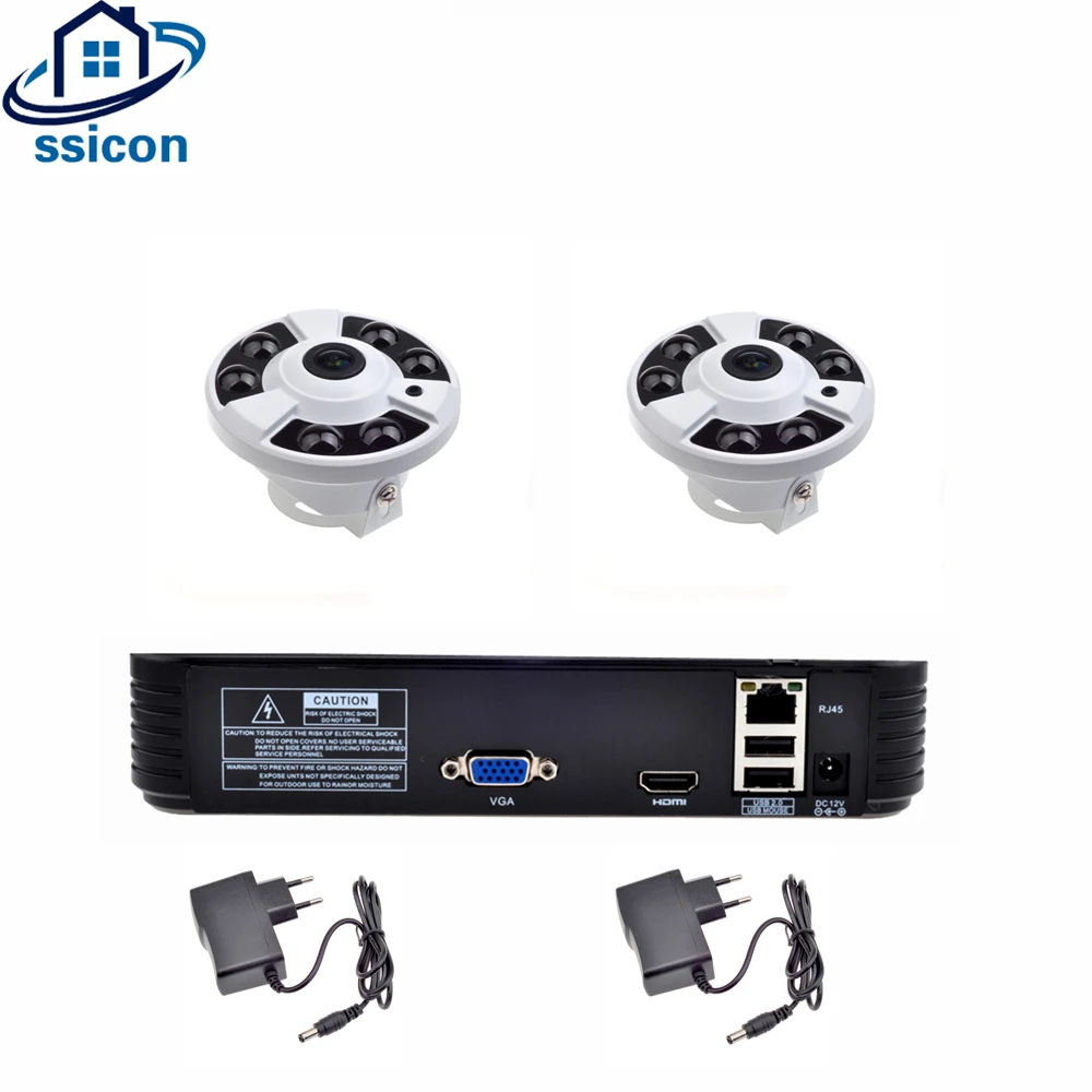 SSICON H.264 4CH 1080 P Fisheye Камера NVR комплект 2 шт. 2.0MP 360 градусов рыбий глаз IP Камера NVR видеонаблюдения системы ONVIF