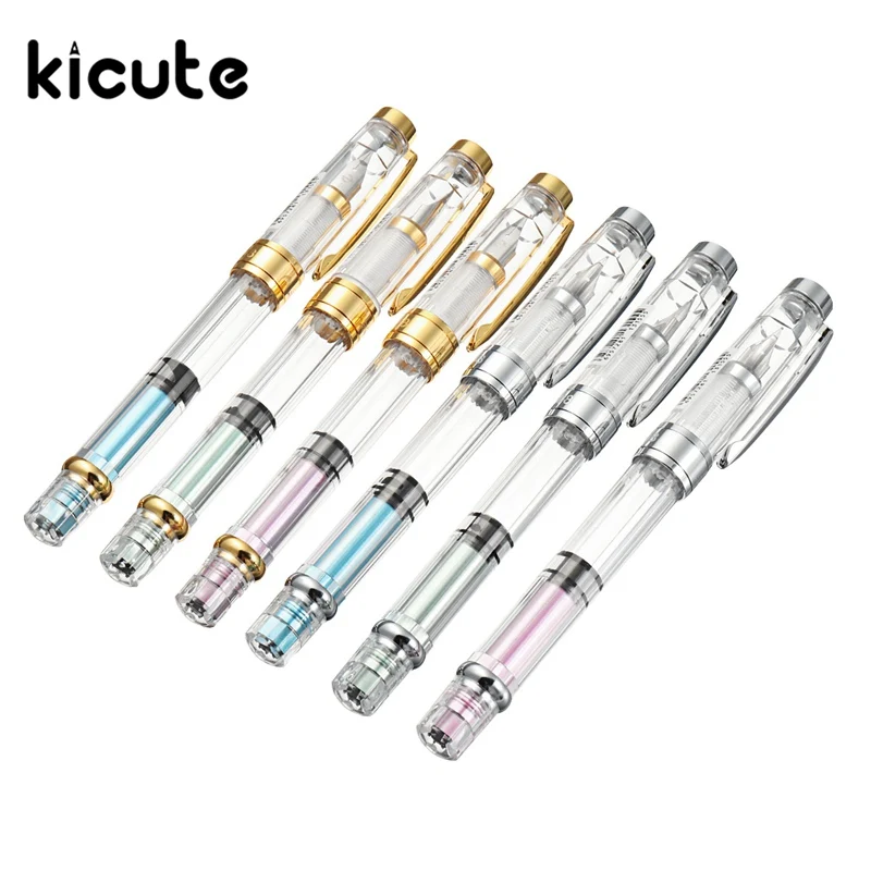 

Kicute 1pcs Transparent Fountain Pen Fine Nib 0.5mm Color Send by Random School and Office Stationery Supplies for Students