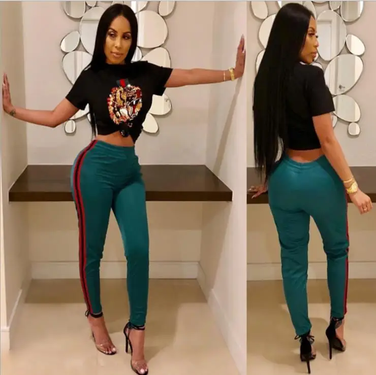 

New fall and winter 2018, sexy club, fashionable striped trousers, 2-piece suit, women's suit, women free postage
