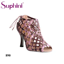 Suphini/танцевальные сапоги на высоком каблуке, сальса, латинские танго, со змеиным принтом женские танцевальные туфли на тонком каблуке 10 см танцевальные туфли со стразами