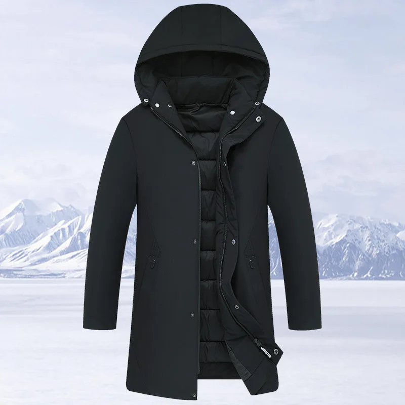 Mens Hooded Extra Long Duck Down Padded Jackets Man Thick Winter Down