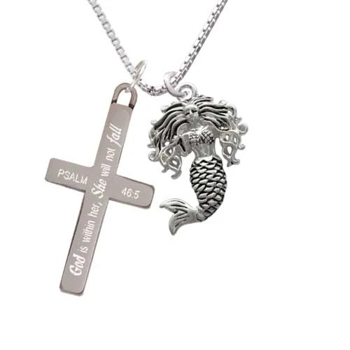 Mermaid - She will not Fall - Cross Necklace (1)