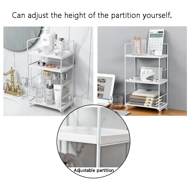 3-Tiers Storage Shelf Bathroom Organizer Kitchen Rack Stand Holder Iron Bookshelf Desktop Plastic Storage Rack Corner Shelves