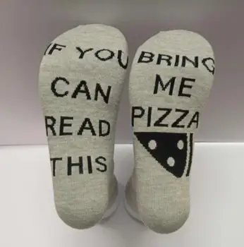 

Women Men Autumn Spring Letters Grey Socks Harajuku Bottom with Funny Words Sock "IF YOU CAN READ THIS BRING ME PIZZA" Gift