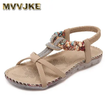 

MVVJKE Women Sandals Exquisite Diamond Bohemian National Rhinestone Fashion Flat Shoes Large Size Casual Shoes Summers Sandals