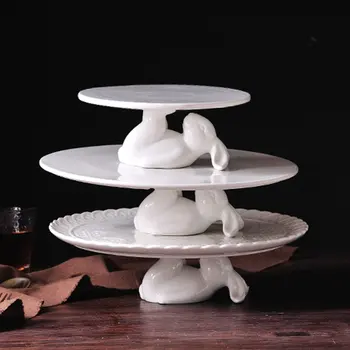 

Round Ceramics Rabbit Cake Stand 8/10/12 Inch Cupcake Dessert Display Plate Tray Holder Party Cake Tools Wedding Decorations