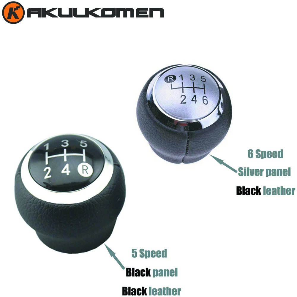 5/6 Speed Leather Black/Silver panel Gear Shift Knob Shifter Knob Head