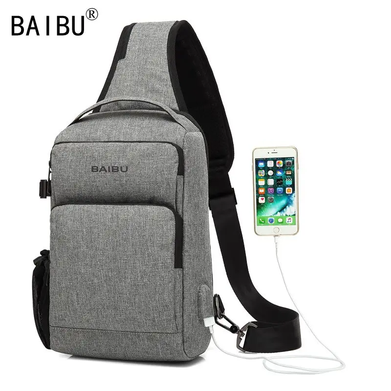 BAIBU الرجال USB شحن Crossbody أكياس الحماية ضد السرقة تدليك الصدر حزمة قصيرة رحلة رسل حقيبة للماء المحمول ipad حقيبة كتف