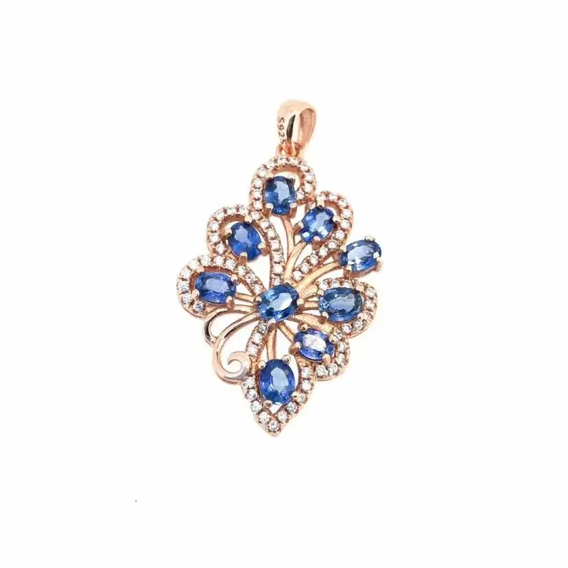 

shilovem 925 silver sterling real Natural sapphire PENDANTS fine Jewelry trendy send necklace plant 3*4mm plant yhz0304012agl