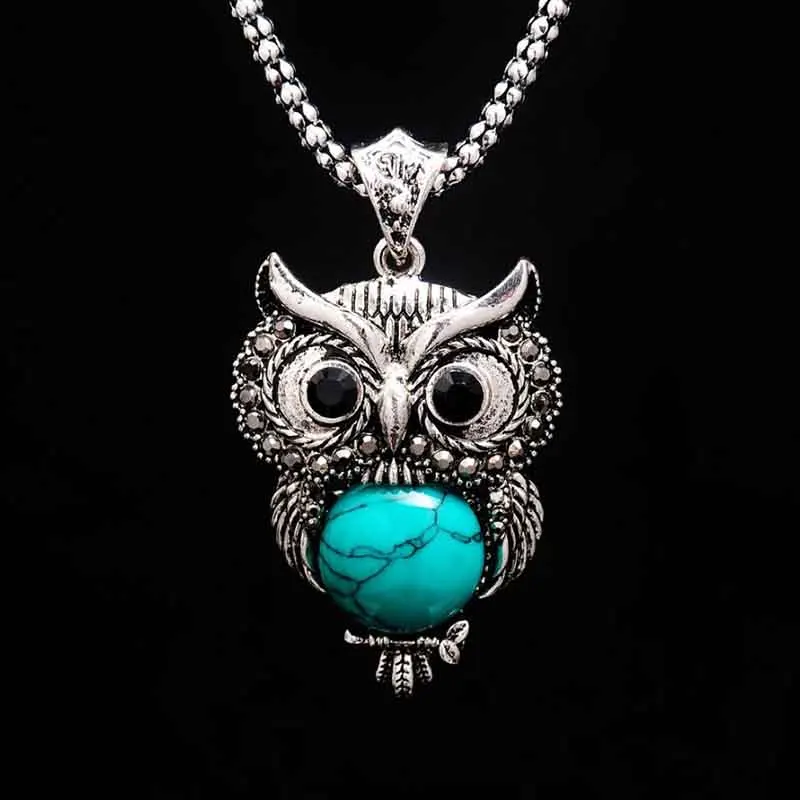 Камень ожерелье набор Сова браслет& серьги; ожерелье ювелирные изделия для женщин кулон длинная цепь ожерелье-в кулон ожерелья в подарок - Окраска металла: necklace