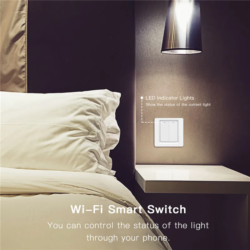 WiFi Push Button Smart Light Switch Smart Life/Tuya APP Remote Control Works with Alexa Google Home for Voice Control 2 Gang