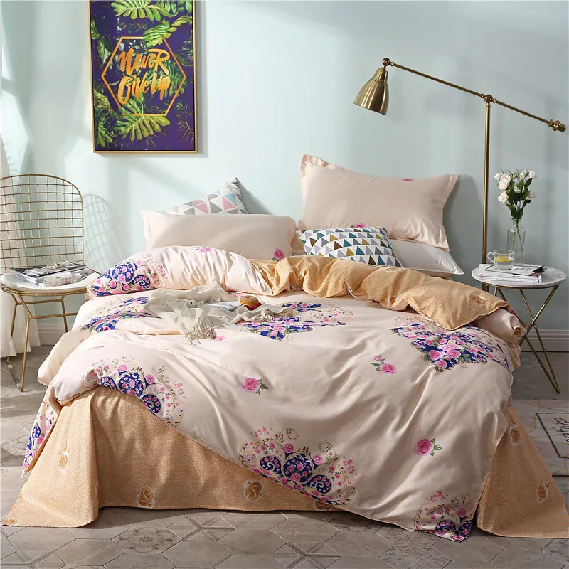 

Light yellow print Bedding Set 4Pcs Family Set Include Bed Sheet Duvet Cover Pillowcase Boy Room Decoration Bedspread 5 Size