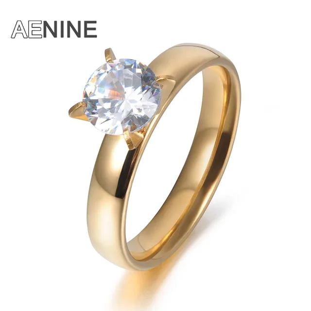 AENINE Classico Colore Oro Anello In Acciaio Inox Cubic Zirconia di Cristallo di AENINE Classico Colore Oro Anello In Acciaio Inox Cubic Zirconia di Cristallo di