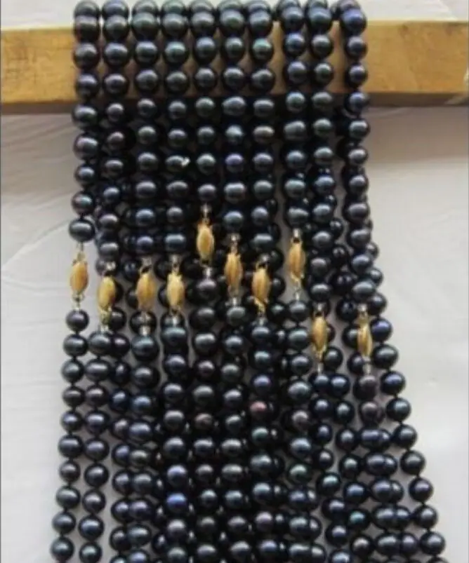 

wholesale 10 PCS south sea AAA 8-9MM Black natural pearl necklace 18" 1 4 k