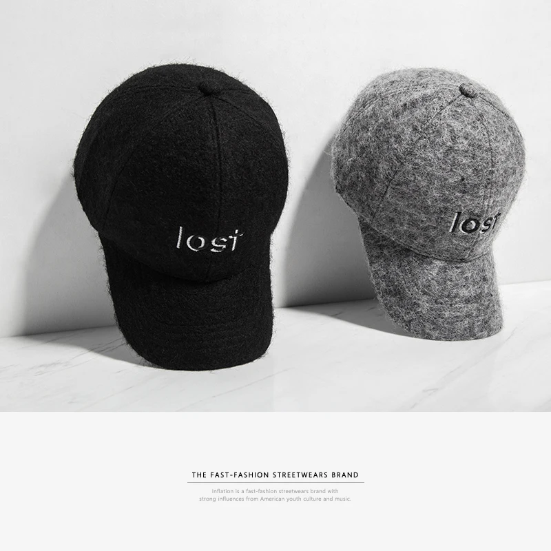

INFLATION Unisex Lettering Embroidery Woolen Baseball Cap Hat Sun Hat For Men Spring Autumn Winter Fashion 082CI2017