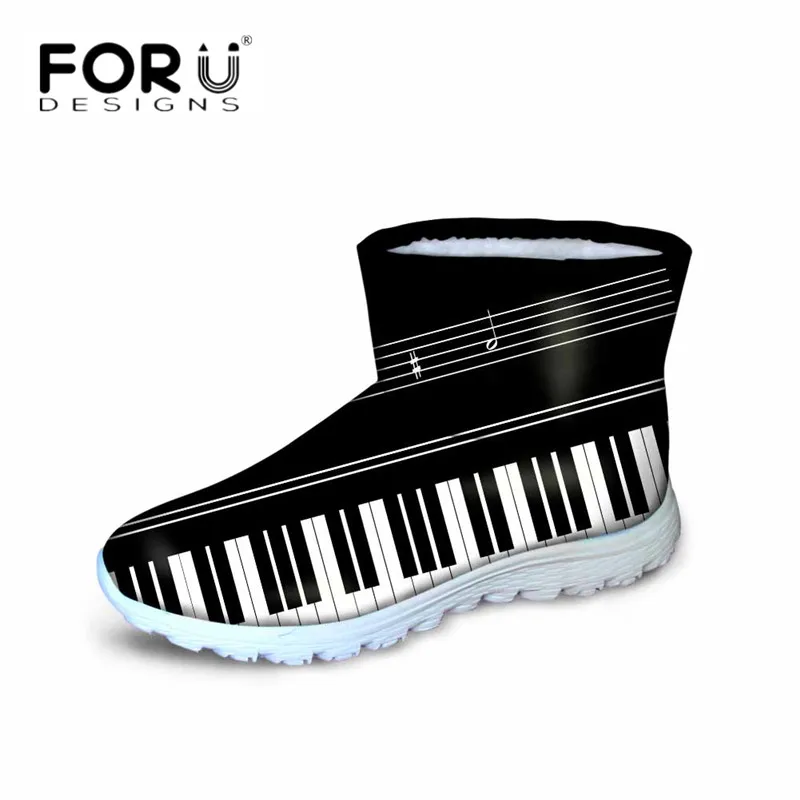 

FORUDESIGNS Women Warm Snow Boots Piano with Music Note 3D Print Casual Winter Ankle Boots for Ladies Girls Slip On Cotton Shoes