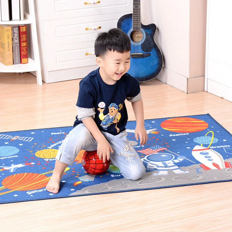 

Blue planet rug short hair no drop no slip area rug kids rug short small carpet for boy home astronaut soft rug mat door plane