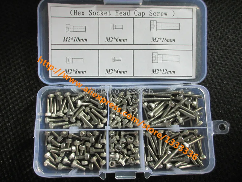 180pcs M2 Cap Screw Hex Socket Head Cap Screw Accessories Kits