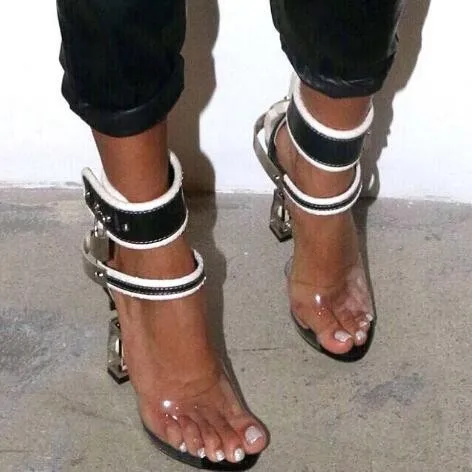 Female Wedding Shoe Gemstone Jeweled Gladiator Sandals PVC Jelly High Heels Woman Padlock Ankle Strap Rhinestone Sandals Female Wedding Shoe Gemstone Jeweled Gladiator Sandals PVC Jelly High Heels Woman Padlock Ankle Strap Rhinestone Sandals